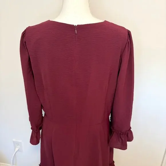 Eliza J Bell Sleeve Fit and Flare Dress In Wine Burgundy Size 16 New - Picture 9 of 12